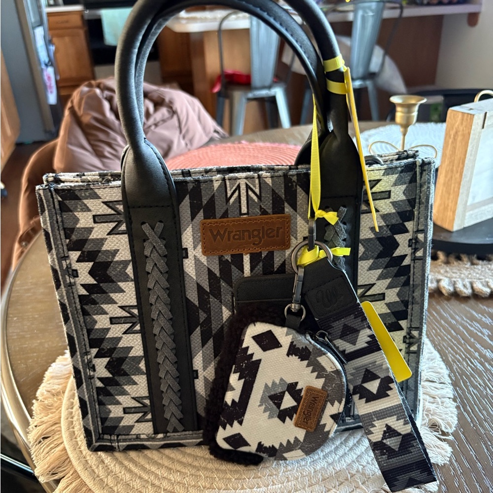 Wrangler Black and White Geometric Satchel